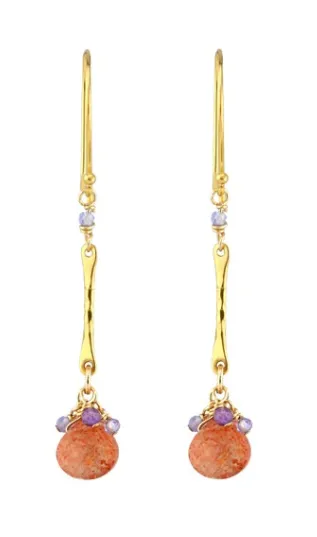 Earrings AVF AVF Gold Bar Sunstone Tanzanite Quartz Earrings SI6733