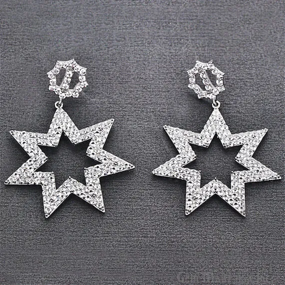 Earrings Black Plated Studded With Micro Pave White Topaz 65x33mm Dangle Earring BPWT90037 GemMartUSA