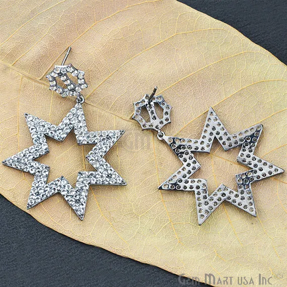 Earrings Black Plated Studded With Micro Pave White Topaz 65x33mm Dangle Earring BPWT90037 GemMartUSA