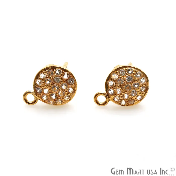 Earrings GemmartUSA DIY Round Shape Cubic Zircon 12x9mm Gold Plated Single Bail Stud Earring Earrings GemmartUSA DIY Round Shape Cubic Zircon 12x9mm Gold Plated Single Bail Stud Earring