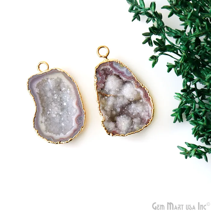 Earrings GemMartUSA Geode Druzy 24x33mm Organic Gold Electroplated Single Bail Gemstone Earring Connector 1 Pair Earrings GemMartUSA Geode Druzy 24x33mm Organic Gold Electroplated Single Bail Gemstone Earring Connector 1 Pair