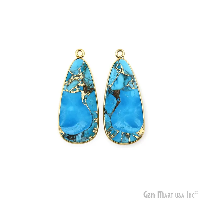 Earrings GemMartUSA Turquoise Mohave 32x13mm Gold Plated Single Bail Earring Connector 1 Pair Earrings GemMartUSA Turquoise Mohave 32x13mm Gold Plated Single Bail Earring Connector 1 Pair