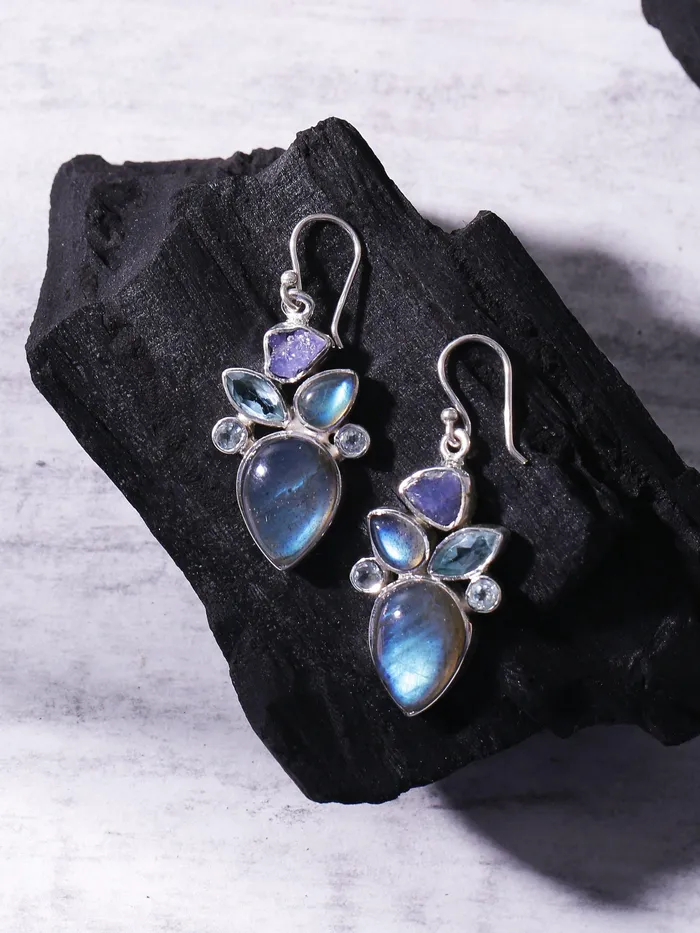 Earrings Rough Tanzanite Labradorite Solid 925 Sterling Silver Dangle Earrings Jewelry YoTreasure Earrings Rough Tanzanite Labradorite Solid 925 Sterling Silver Dangle Earrings Jewelry YoTreasure