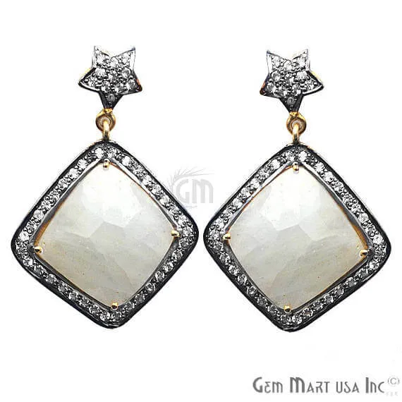 Earrings White Sapphire With Cubic Zirconia Pave Diamond 38x25mmGold Vermeil Dangle Drop Stud Earring GemMartUSA Earrings White Sapphire With Cubic Zirconia Pave Diamond 38x25mmGold Vermeil Dangle Drop Stud Earring GemMartUSA