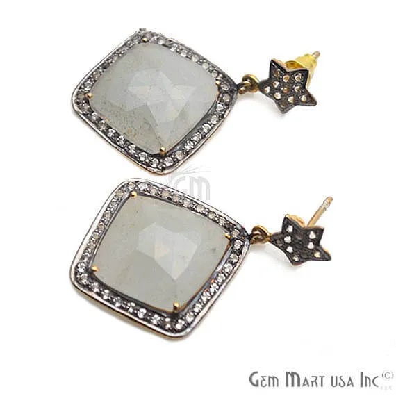 Earrings White Sapphire With Cubic Zirconia Pave Diamond 38x25mmGold Vermeil Dangle Drop Stud Earring GemMartUSA