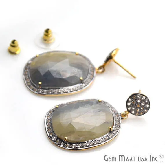 Earrings Yellow Sapphire With Cubic Zirconia Pave Diamond 40x24mmGold Vermeil Dangle Drop Stud Earring GemMartUSA