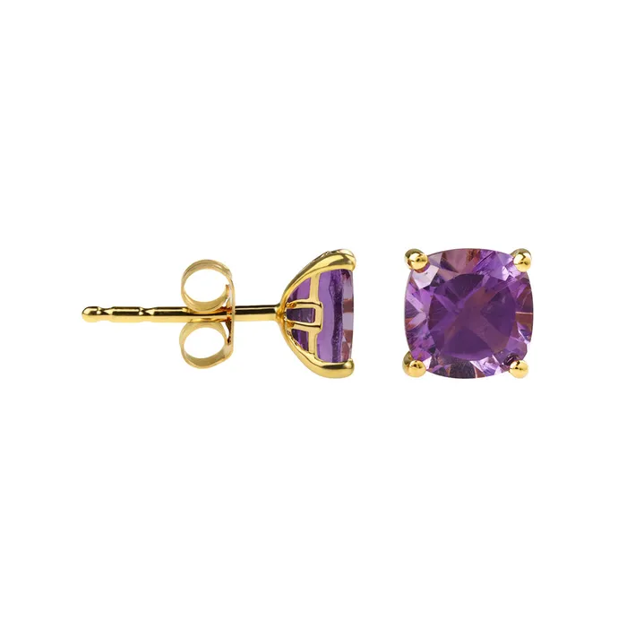 Earrings YoTreasure 160 Ct Amethyst Solid 10K Yellow Gold Stud Earrings