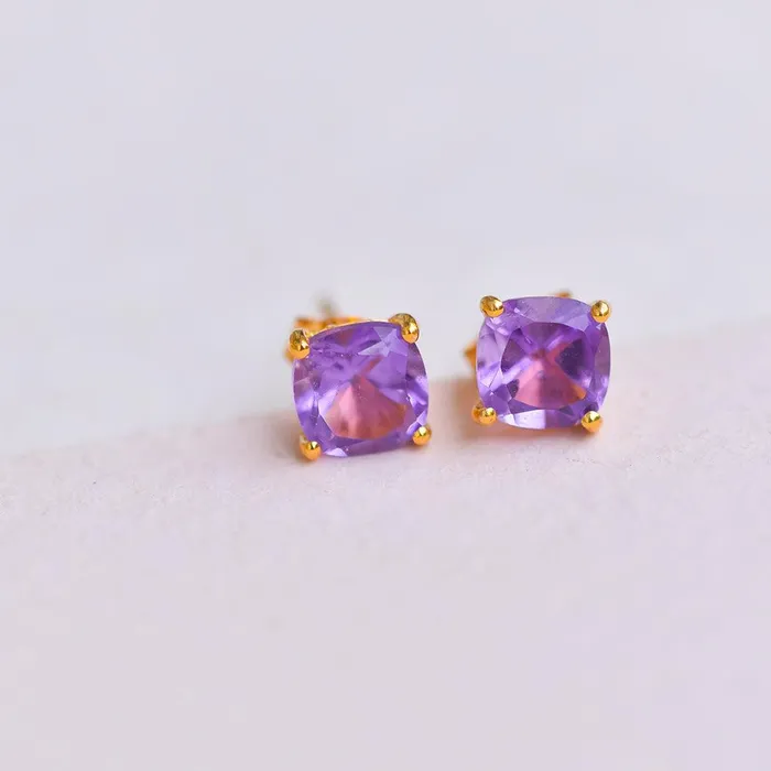 Earrings YoTreasure 160 Ct Amethyst Solid 10K Yellow Gold Stud Earrings
