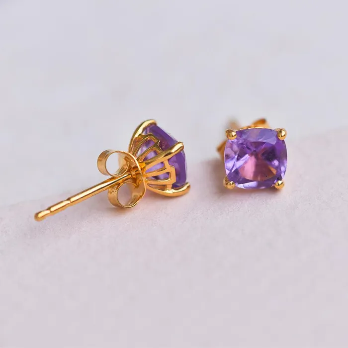 Earrings YoTreasure 160 Ct Amethyst Solid 10K Yellow Gold Stud Earrings