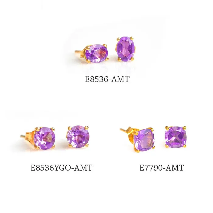 Earrings YoTreasure 160 Ct Amethyst Solid 10K Yellow Gold Stud Earrings