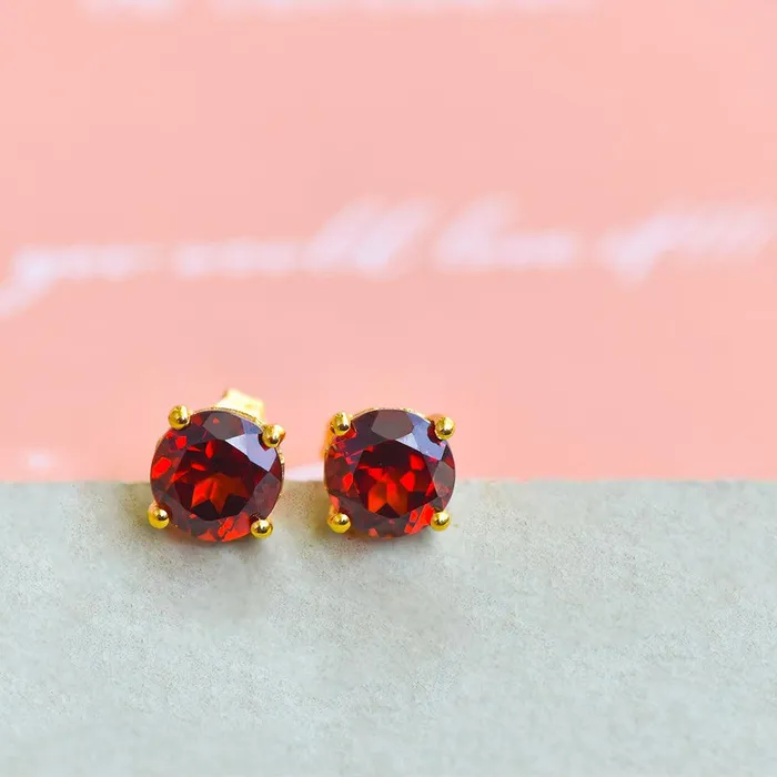 Earrings YoTreasure 216 Ct Red Garnet Solid 10k Yellow Gold Stud Earrings Earrings YoTreasure 216 Ct Red Garnet Solid 10k Yellow Gold Stud Earrings