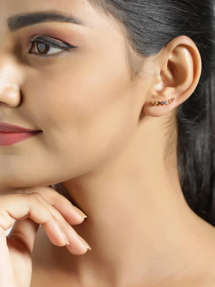 Earrings YoTreasure Chakra Stone Solid 925 Silver Gold Plated Ear Cuff Earrings Jewelry