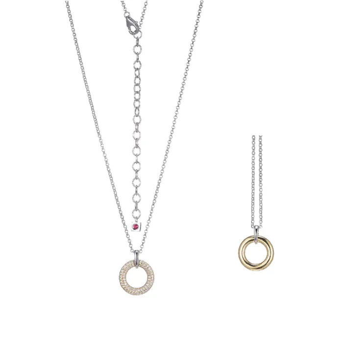 ELLE Two Tone Stardust CZ High Polish Reversible Circle Necklace SI6075 ELLE Necklaces ELLE Two Tone Stardust CZ High Polish Reversible Circle Necklace SI6075 ELLE Necklaces