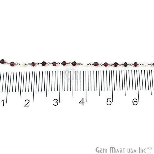 Garnet With Pearl 4mm Oxidized Wire Wrapped Beads Rosary Chain GemMartUSA Necklaces
