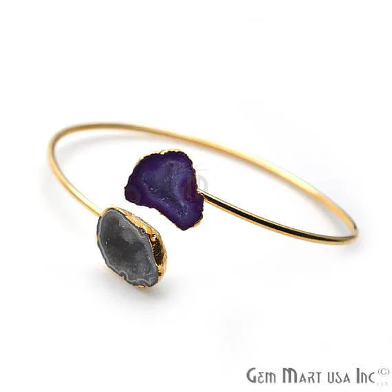 GemMartUSA Bracelets Geode Druzy Gold Edged Adjustable Stacking Bangle Bracelet