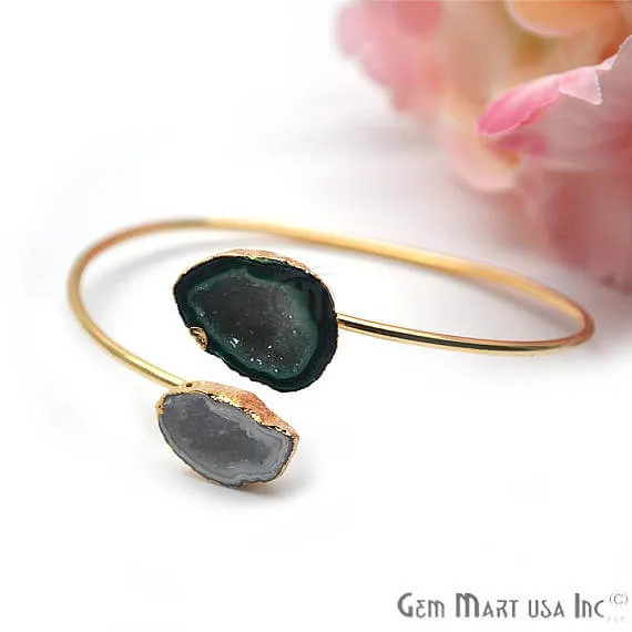 GemMartUSA Bracelets Geode Druzy Gold Edged Adjustable Stacking Bangle Bracelet