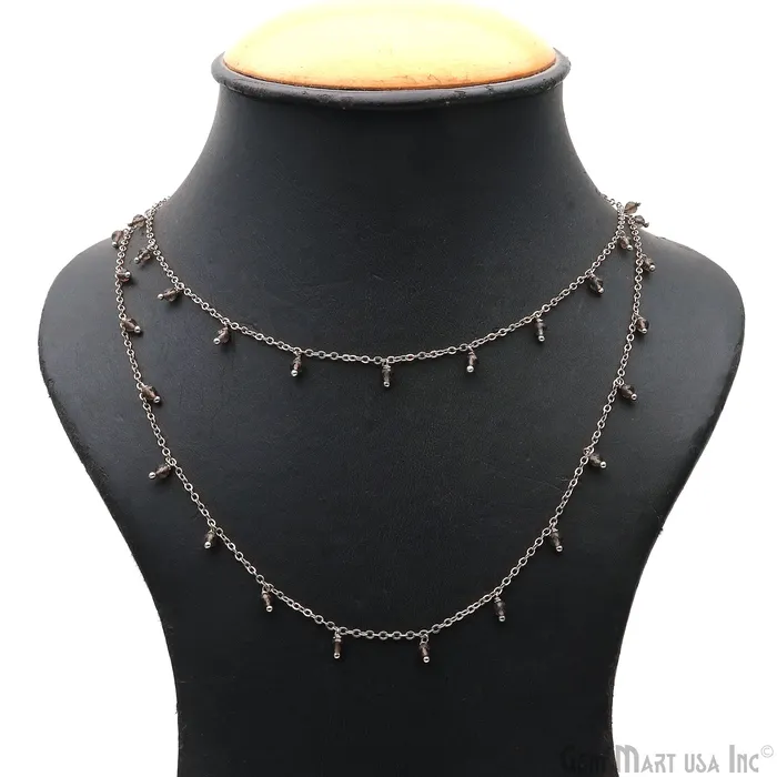GemMartUSA Charm Necklaces Smoky Topaz Faceted Beads 34mm Oxidized Cluster Dangle Chain