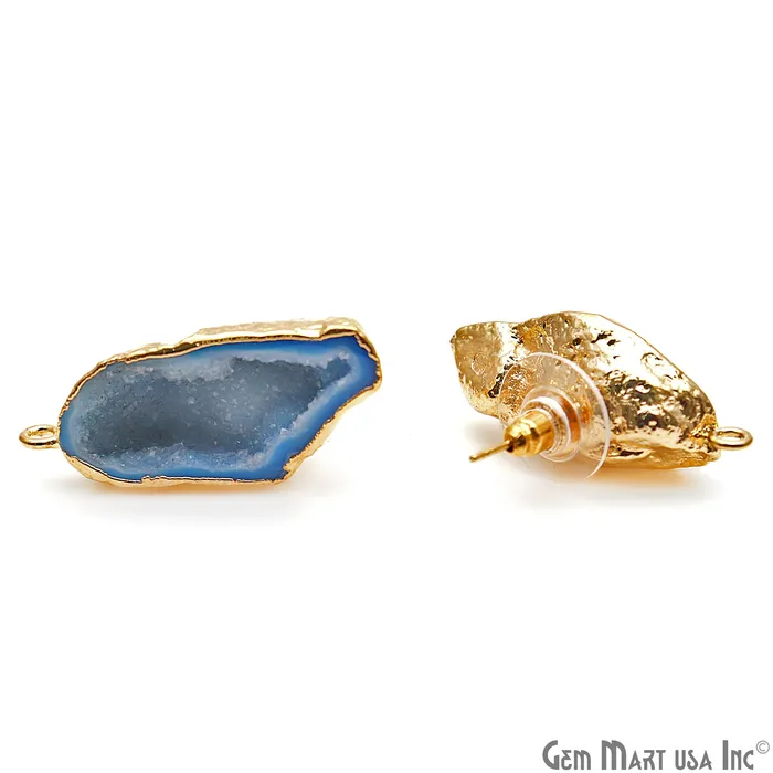 GemMartUSA Earrings DIY Agate Slice Geode Druzy 14x33mm Gold Electroplated Loop Connector Studs Earrings