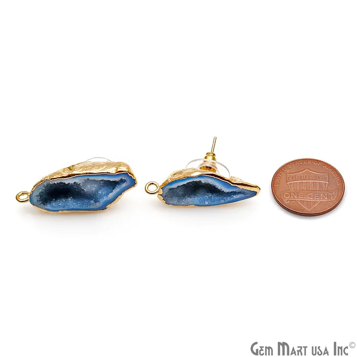 GemMartUSA Earrings DIY Agate Slice Geode Druzy 14x33mm Gold Electroplated Loop Connector Studs Earrings