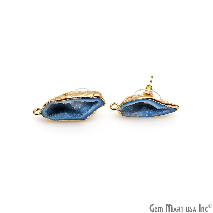GemMartUSA Earrings DIY Agate Slice Geode Druzy 14x33mm Gold Electroplated Loop Connector Studs Earrings