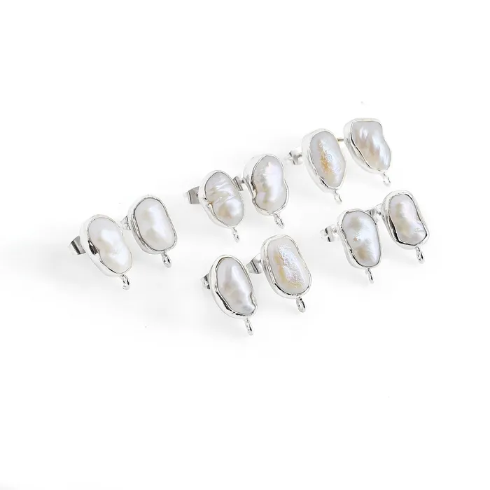 GemmartUSA Earrings DIY Pearl 19x9mm Silver Electroplated Loop Connector Studs Earrings