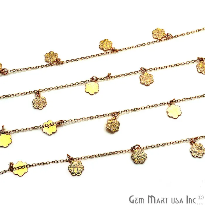 GemmartUSA Earrings Flower Engraved Finding Gold Plated Soldered Station Rosary Chain GemmartUSA Earrings Flower Engraved Finding Gold Plated Soldered Station Rosary Chain