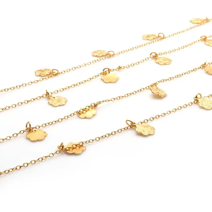 GemmartUSA Earrings Flower Engraved Finding Gold Plated Soldered Station Rosary Chain GemmartUSA Earrings Flower Engraved Finding Gold Plated Soldered Station Rosary Chain