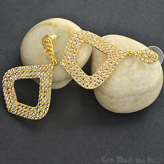 GemMartUSA Earrings Gold Vermeil Studded With Micro Pave White Topaz 50x31mm Dangle Earring