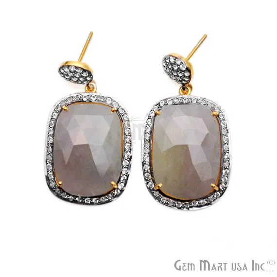GemMartUSA Earrings Grey Sapphire With Cubic Zirconia Pave Diamond 22x40mmGold Vermeil Dangle Drop Stud Earring GemMartUSA Earrings Grey Sapphire With Cubic Zirconia Pave Diamond 22x40mmGold Vermeil Dangle Drop Stud Earring