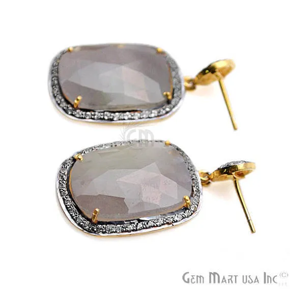 GemMartUSA Earrings Grey Sapphire With Cubic Zirconia Pave Diamond 22x40mmGold Vermeil Dangle Drop Stud Earring