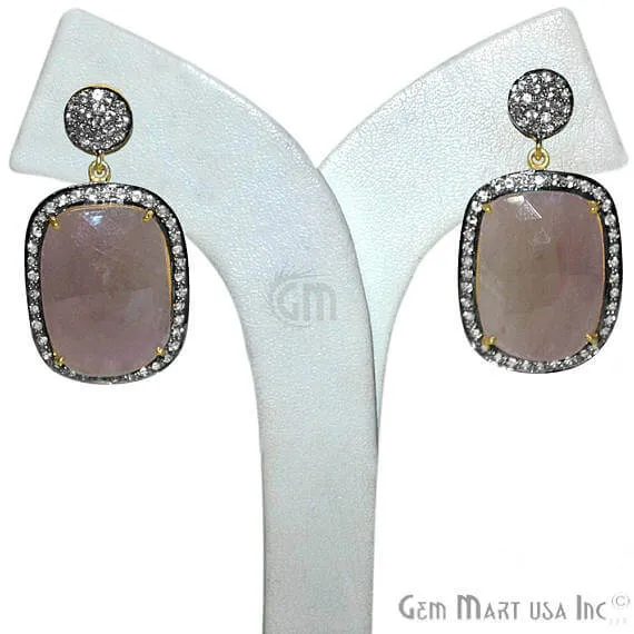GemMartUSA Earrings Grey Sapphire With Cubic Zirconia Pave Diamond 22x40mmGold Vermeil Dangle Drop Stud Earring
