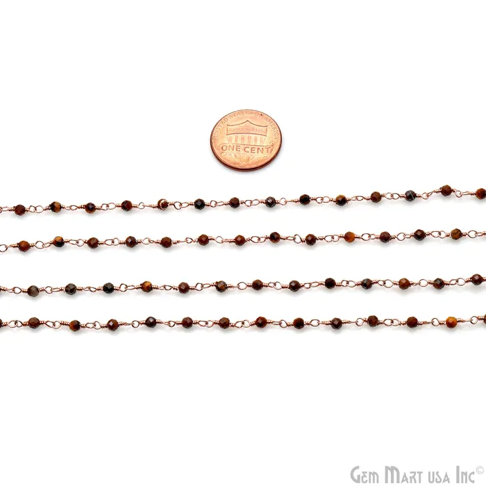 GemMartUSA Earrings Tiger Eye 253mm Faceted Beads Rose Gold Wire Wrapped Rosary GemMartUSA Earrings Tiger Eye 253mm Faceted Beads Rose Gold Wire Wrapped Rosary