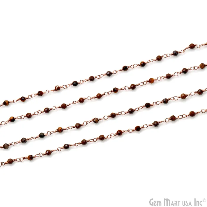 GemMartUSA Earrings Tiger Eye 253mm Faceted Beads Rose Gold Wire Wrapped Rosary GemMartUSA Earrings Tiger Eye 253mm Faceted Beads Rose Gold Wire Wrapped Rosary
