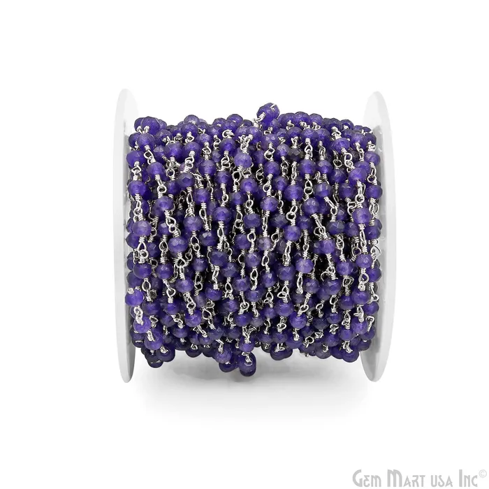 GemMartUSA Necklaces Amethyst Jade Faceted Beads 4mm Silver Plated Gemstone Rosary Chain GemMartUSA Necklaces Amethyst Jade Faceted Beads 4mm Silver Plated Gemstone Rosary Chain