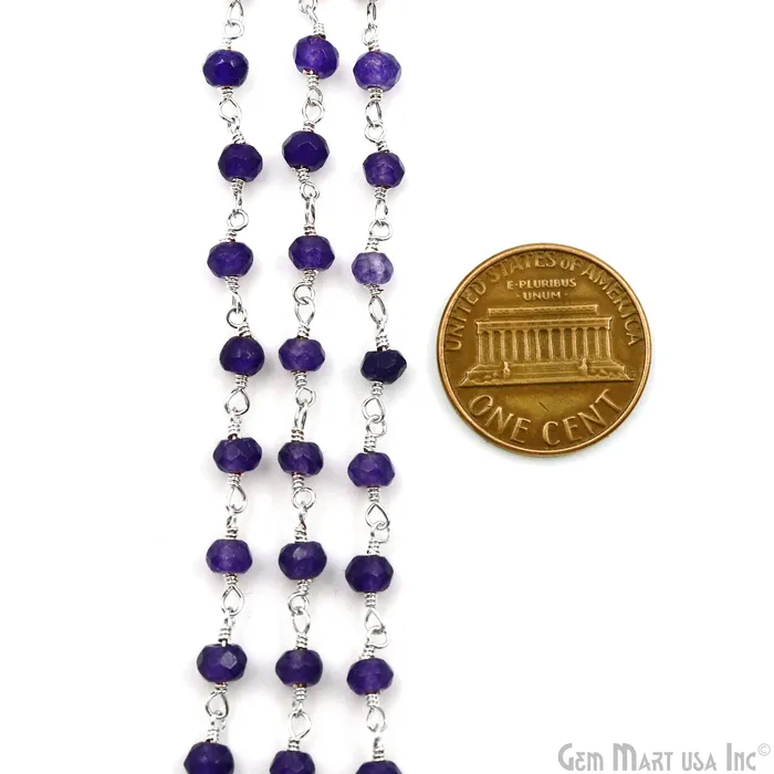 GemMartUSA Necklaces Amethyst Jade Faceted Beads 4mm Silver Plated Gemstone Rosary Chain GemMartUSA Necklaces Amethyst Jade Faceted Beads 4mm Silver Plated Gemstone Rosary Chain