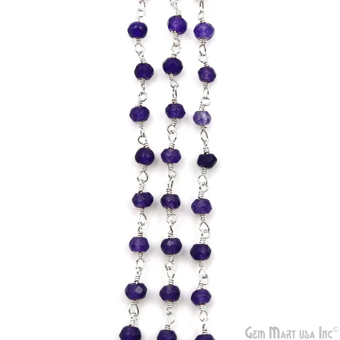 GemMartUSA Necklaces Amethyst Jade Faceted Beads 4mm Silver Plated Gemstone Rosary Chain GemMartUSA Necklaces Amethyst Jade Faceted Beads 4mm Silver Plated Gemstone Rosary Chain