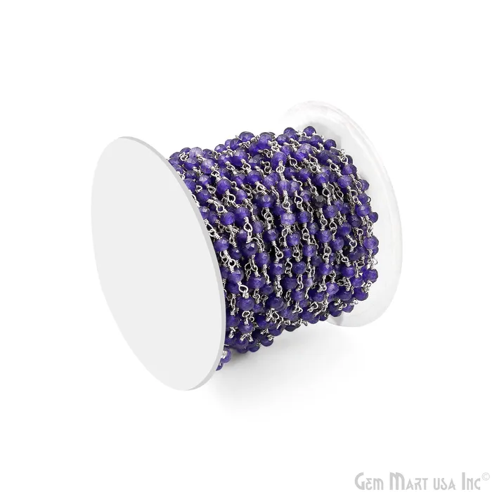 GemMartUSA Necklaces Amethyst Jade Faceted Beads 4mm Silver Plated Gemstone Rosary Chain GemMartUSA Necklaces Amethyst Jade Faceted Beads 4mm Silver Plated Gemstone Rosary Chain