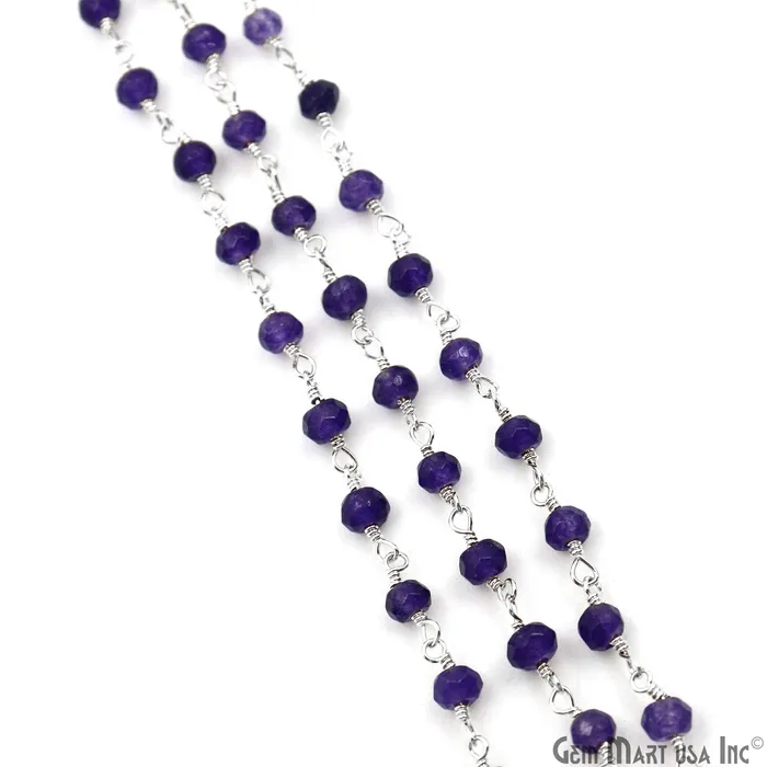 GemMartUSA Necklaces Amethyst Jade Faceted Beads 4mm Silver Plated Gemstone Rosary Chain GemMartUSA Necklaces Amethyst Jade Faceted Beads 4mm Silver Plated Gemstone Rosary Chain