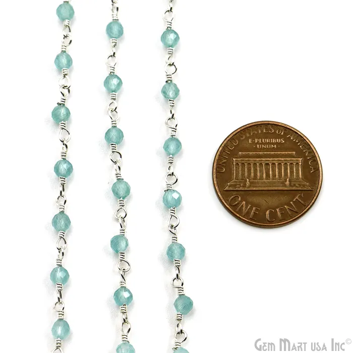 GemMartUSA Necklaces Aqua Monalisa Faceted Beads 335mm Silver Plated Gemstone Rosary Chain GemMartUSA Necklaces Aqua Monalisa Faceted Beads 335mm Silver Plated Gemstone Rosary Chain
