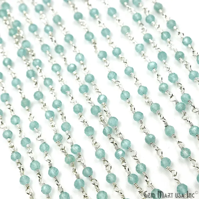 GemMartUSA Necklaces Aqua Monalisa Faceted Beads 335mm Silver Plated Gemstone Rosary Chain GemMartUSA Necklaces Aqua Monalisa Faceted Beads 335mm Silver Plated Gemstone Rosary Chain