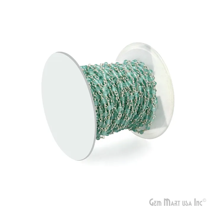 GemMartUSA Necklaces Aqua Monalisa Faceted Beads 335mm Silver Plated Gemstone Rosary Chain GemMartUSA Necklaces Aqua Monalisa Faceted Beads 335mm Silver Plated Gemstone Rosary Chain