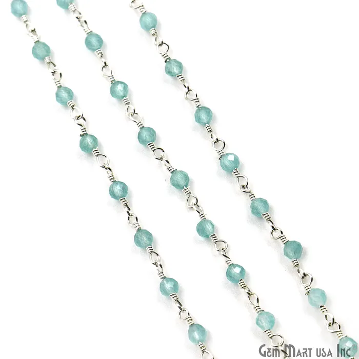 GemMartUSA Necklaces Aqua Monalisa Faceted Beads 335mm Silver Plated Gemstone Rosary Chain GemMartUSA Necklaces Aqua Monalisa Faceted Beads 335mm Silver Plated Gemstone Rosary Chain