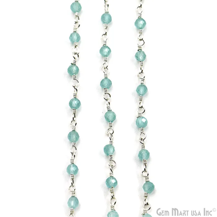 GemMartUSA Necklaces Aqua Monalisa Faceted Beads 335mm Silver Plated Gemstone Rosary Chain GemMartUSA Necklaces Aqua Monalisa Faceted Beads 335mm Silver Plated Gemstone Rosary Chain