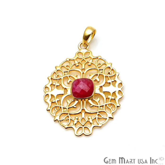 GemMartUSA Necklaces DIY Gold 46x34mm Chandelier Filigree Pendant 1pc Pick Your Gemstone
