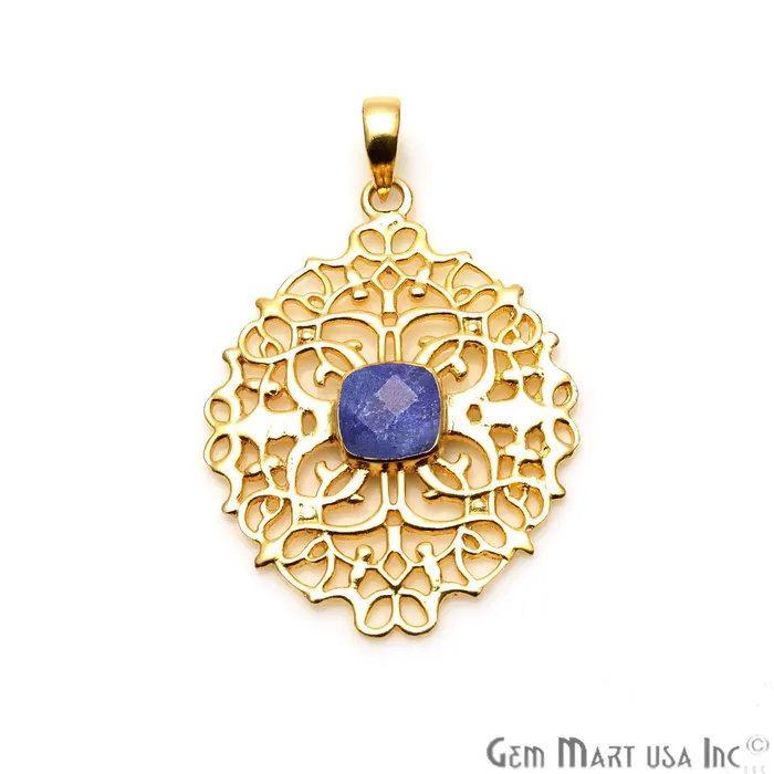 GemMartUSA Necklaces DIY Gold 46x34mm Chandelier Filigree Pendant 1pc Pick Your Gemstone