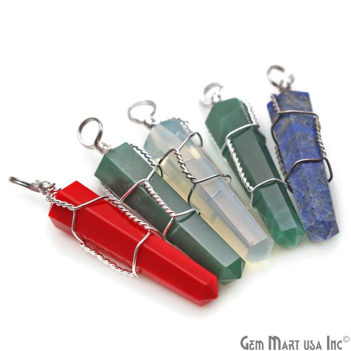 GemmartUSA Necklaces Healing Point Pendant 49x11mm Silver Wire Wrapped GemmartUSA Necklaces Healing Point Pendant 49x11mm Silver Wire Wrapped