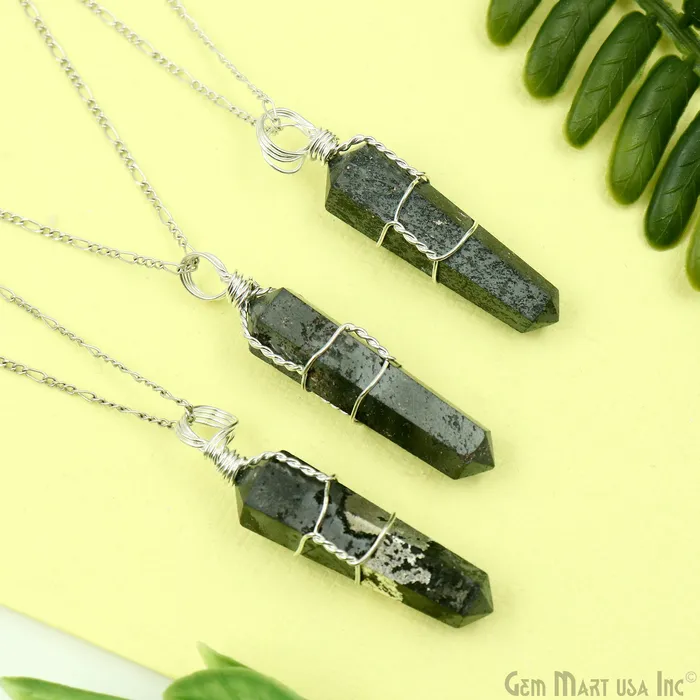 GemmartUSA Necklaces Healing Point Pendant 49x11mm Silver Wire Wrapped GemmartUSA Necklaces Healing Point Pendant 49x11mm Silver Wire Wrapped