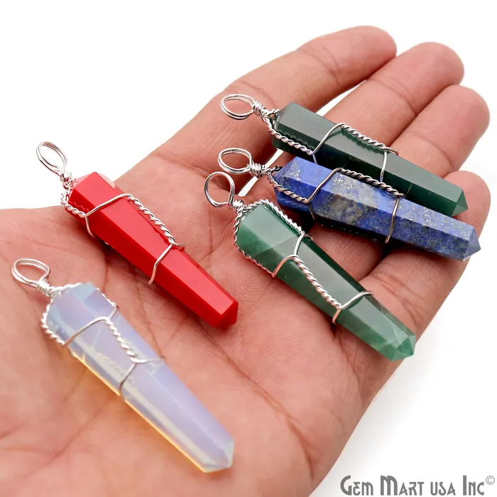 GemmartUSA Necklaces Healing Point Pendant 49x11mm Silver Wire Wrapped GemmartUSA Necklaces Healing Point Pendant 49x11mm Silver Wire Wrapped
