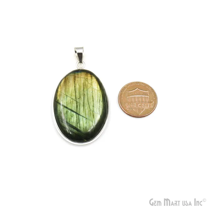 GemMartUSA Necklaces Labradorite Gemstone Oval 43x27mm Sterling Silver Necklace Pendant 1PC