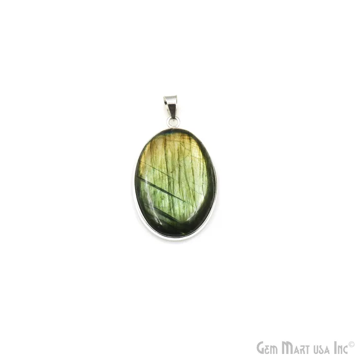 GemMartUSA Necklaces Labradorite Gemstone Oval 43x27mm Sterling Silver Necklace Pendant 1PC